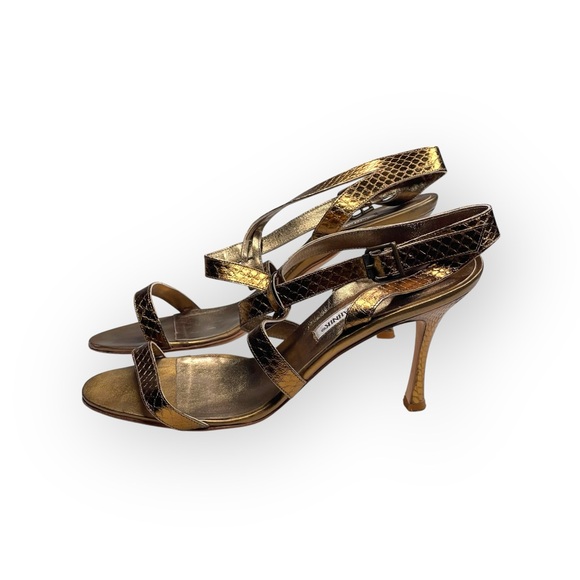 Manolo Blahnik ❤︎ Sizzle Strappy Heeled Sandals ❤︎ Bronze Reptile ❤︎ 39.5 8.5 9 - Picture 5 of 16